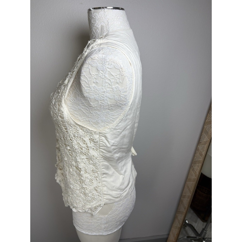 Vintage Christine Parker Women M Cream Vest Cottagecore Crochet Lace - Picture 8 of 14